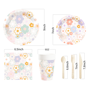 DAMAI Nuevo Juego de Vajilla Desechable con Diseño de Flores Primaverales, Plato de Papel, Servilleta de Papel y Mantel con Diseño Floral para Bodas - Product Image 5