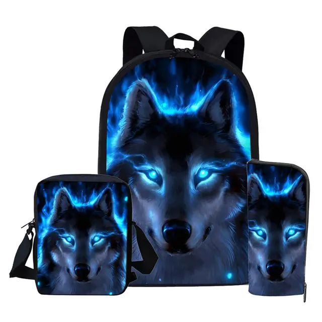 Cool School Bag Set 3d Wolf Print School Backpack for Teenager Boys Orthopedic Kids Schoolbag Animal Bookbags