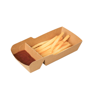 Disposable Food Grade Kraft <strong>Paper</strong> <strong>Plate</strong> 2 Compartments Food Tray Street Snack Chips Pancake Dessert Packing Take Away - Product Image 1