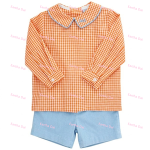 Ropa Infantil al por Mayor, Conjuntos de Ropa para Bebé Niño con Estampado de Calabaza, Camisas con Cuello Peter Pan + Pantalones Cortos, Conjuntos de Ropa para Niños - Product Image 2