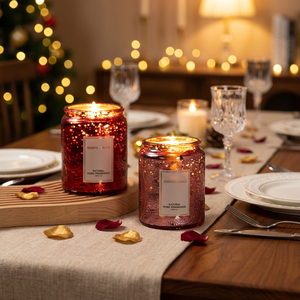 Bougie aromatique romantique ronde en cire <span class=keywords><strong>de</strong></span> soja, parfumée, luxueuse, dans un bocal en verre gaufré délicat, ensemble cadeau pour mariage, Thanksgiving, Noël - Product Image 1