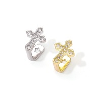 Grillz dentaire unilatéral en CZ 5A, serti à griffes en cuivre, plaqué or 18K, or et argent, bijoux Hip Hop unisexe, vente en gros