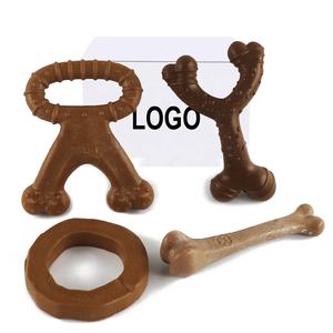 Produsen bentuk kustom tahan lama 4 buah Mainan Gigit anjing tulang garpu kayu tulang plastik untuk anak anjing kecil sedang besar penggunaan sehari-hari hadiah - Product Image 1