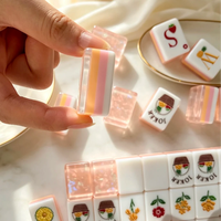 En stock : Ensemble de Mahjong en acrylique nacré à quatre couches, motif floral et fruitier, 160 tuiles, pour brunch nuptial, événements sociaux féminins et cadeaux