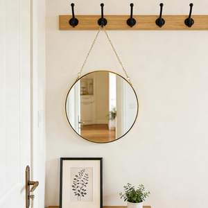 Miroir mural rond moderne de 9,6 pouces avec cadre doré et chaîne de suspension, décoratif pour entrée, couloir, salle de bain - Product Image 2