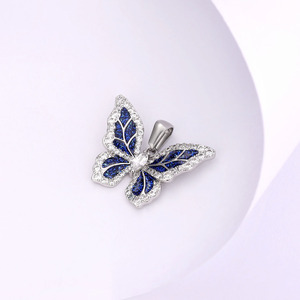 Bleu glace sur 5A CZ argent Morpho Helena papillon <span class=keywords><strong>collier</strong></span> pendentif véritable plaqué or glacé bijoux papillon pendentif pour les femmes - Product Image 6