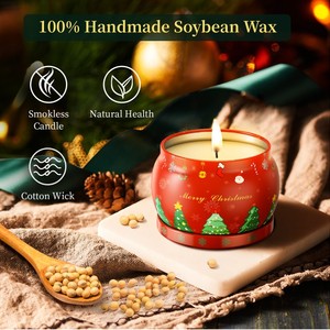 Bougie <span class=keywords><strong>en</strong></span> cire de soja longue durée pour Noël 2026, parfum lavande, biscuit, <span class=keywords><strong>sapin</strong></span> et pomme cannelle - Product Image 3