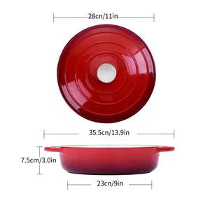 Articles ménagers lumineux <span class=keywords><strong>Casserole</strong></span> émaillée en fonte rouge vintage et marmite <span class=keywords><strong>à</strong></span> <span class=keywords><strong>paella</strong></span> couleur personnalisable 28cm de diamètre passe au four - Product Image 6