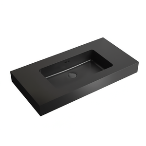 Vasque en quartz intégré BB02-36-109 Noir mat rectangulaire à fixation murale pour salles de bain - Product Image 1
