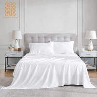 Parure de Draps de Lit en Lyocell et Bambou 100% Luxe 400 Fils/Pouce, Taille Queen, Blanc, Rafraîchissante et Respirante, Ensemble 4 Pièces