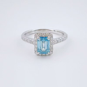 <span class=keywords><strong>Anillo</strong></span> <span class=keywords><strong>de</strong></span> Joyería Fina <span class=keywords><strong>de</strong></span> Oro Blanco <span class=keywords><strong>de</strong></span> 18K con Diamante <span class=keywords><strong>Azul</strong></span> Corte Esmeralda Cultivado en Laboratorio, Joyería India para Mujer - Product Image 1