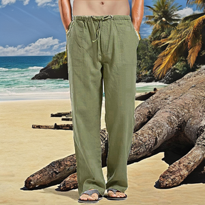 Nuevas Tendencias 2026: Pantalones Cargo Casuales para Hombre al por Mayor, de Cintura Media, Holgados, Rectos, Transpirables, de Lino de Color Liso - Product Image 3
