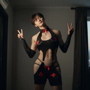 Disfraz de enfermera sexy negro para hombre, uniforme de cosplay, body transparente para cross-dressing CD - Product Image 1