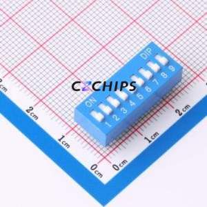 DR-09LT DIP Switch Through hole Component (THT),P=2.54mm Switch Flat Toggle, Raised Type Single Pole Single Throw 9-Bit 2.54mm - Product Image 1