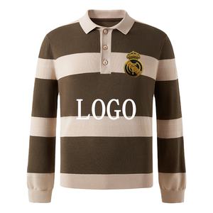 Polo de punto con logotipo bordado, jerséis deportivos, prendas de punto de manga larga a rayas, suéteres finos para hombre con botón - Product Image 1
