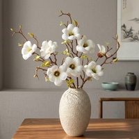 Cabang Bunga Magnolia Silikon Buatan, Cetak 3D Tahan Air, Gaya Cina, Dekorasi Ruang Tamu dan Meja Makan