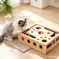 Boîte de jeu interactive ludique pour chat, type labyrinthe et griffoir carré, avec fonctions de jeu pour l'auto-entretenissement et le soulagement de l'ennui