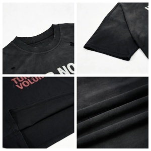 T-shirt vintage personnalisé avec logo OEM, en coton épais délavé, style streetwear, 6642, col montant épais, t-shirt uni pour homme - Product Image 3