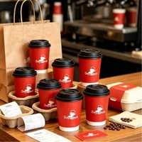 Gobelets à café en papier biodégradable avec revêtement PE, personnalisables avec logo, couvercles inclus, pour expresso, café, bureau, boissons chaudes, faible MOQ