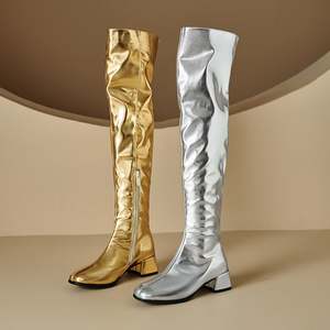 <span class=keywords><strong>Bottes</strong></span> longues plissées pour femmes tendance, automne-hiver 2025, élégantes, pour soirée, <span class=keywords><strong>talon</strong></span> moyen, sexy, <span class=keywords><strong>bottes</strong></span> au-dessus du genou, or, grandes tailles 46 - Product Image 4