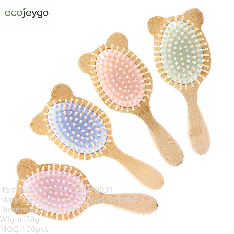 Custom Logo Cute Oval Shape Bamboo Paddle Hair Brush Eco-Friendly Air Cushion Scalp Massage Detangling Comb Daily Hair Care