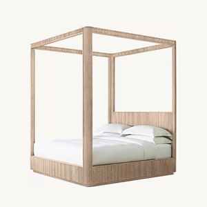 Luxury Solid Oak Wood Modern Four-Poster <strong>King</strong> High <strong>Bed</strong> <strong>Frame</strong> Hand Carved Villa Bedroom Set Furniture - Product Image 3