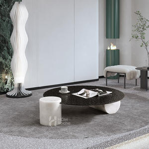Mesa de Centro de Vidrio Templado Ondulado de Lujo Artístico con Base de Mármol para Espacios Residenciales y Comerciales de Alta Gama - Product Image 1