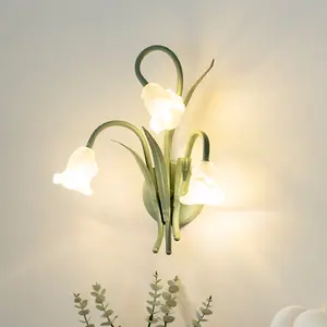 3 applique verde tulipano fiore metallo camera da letto LED lampada da parete casa Hotel appartamento Loft floreale parete interna decorazione luminosa