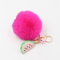 Kawaii pom Pom porte-clés faux lapin boule de fourrure porte-clés pompons de fourrure moelleux sac breloque pendentif décor pastèque porte-clés