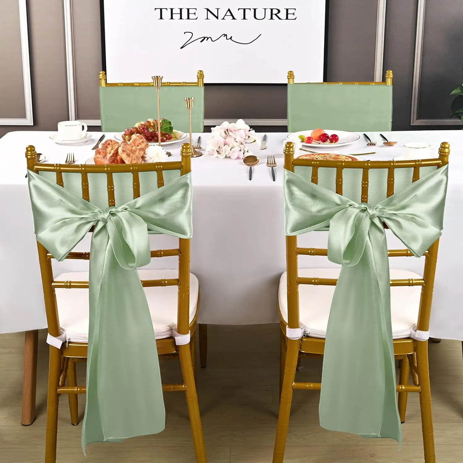 Wholesale Luxury Satin Sage Green Sashes Wedding Banquet Hotel Decoration Chair Cover Universal Polyester