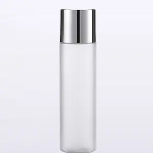 Factory price clear frosted empty cosmetic packing bottle pet 100ml thick toner bottle with screw cap and plug