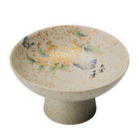 Crimson Glaze porseleinen fruitschaal met hoge voet, Chinese stijl bloemen- en vogelschaal, theehuis dim sum schaaltje