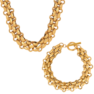 Conjunto de joyería de temperamento fresco brutal chapado en <span class=keywords><strong>oro</strong></span> Diseño de hebilla de anillo exagerado frío versátil con pulsera de collar de cadena gruesa - Product Image 2