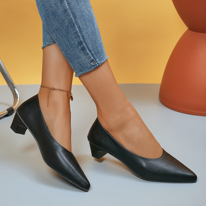 <span class=keywords><strong>Zapatos</strong></span> <span class=keywords><strong>de</strong></span> Tacón Grueso Negros <span class=keywords><strong>de</strong></span> Cuero para Mujer, Profesionales, para Banco, Hotel, Azafatas, Trabajo, Entrevista - Product Image 1