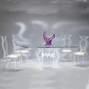 Mesa de comedor acrílica antigua, mueble con cerdas acrílicas, Lucite, para comedor