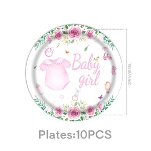 Decoraciones Rosas para Baby Shower, Artículos para Fiesta <span class=keywords><strong>de</strong></span> Baby Shower para Niñas, Platos Desechables, Servilletas, Cucharas, Vasos, Juego <span class=keywords><strong>de</strong></span> Vajilla para 10 Personas - Product Image 5