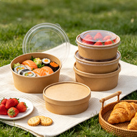 Bols à salade en papier kraft naturel biodégradable, écologiques, imprimés sur mesure, adaptés au micro-ondes, avec couvercle, pour les fêtes, MOQ 1000