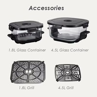 Friteuse à air chaud avec bol en verre de différentes tailles, grande capacité, sans huile, circulation d'air chaud, panneau tactile numérique