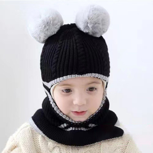 LTT32 Bonnet d'hiver chaud en tricot avec cache-oreilles en peluche pour bébé et enfant, bonnet à double <span class=keywords><strong>pompon</strong></span> pour nourrisson et tout-petit - Product Image 3