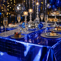 Nappe jetable rectangulaire en PEVA imperméable bleu saphir avec feuille métallisée pour cocktails, jardin, terrasse et fêtes