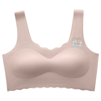 Soutien-gorge d'entraînement sans couture doux pour adolescentes, bretelles larges, motif ours de dessin animé, coussinets intégrés, confort optimal