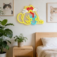 Enseigne néon LED USB dimmable pour propriétaires de cafés à chats et salons de thé, motif chat buvant, pour vitrine, mur et décoration commerciale