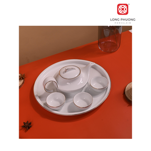Hot Selling Luxury Ceramic Gold Rim Porcelain Tea Set <b>Small</b> Restaurant/Hospital Direct Factory Price Long Phuong Group Supplier - Product Image 3