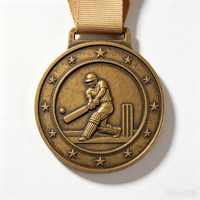 Médaille de sport personnalisée pour club scolaire, ligue, en alliage de zinc 3D gravé or, argent, bronze avec ruban, récompense, médaille de cricket
