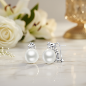 Boucles d'oreilles élégantes en perles Akoya, argent 925, perles blanches rondes de qualité AAA, bijoux de mariage pour femmes, design classique - Product Image 2
