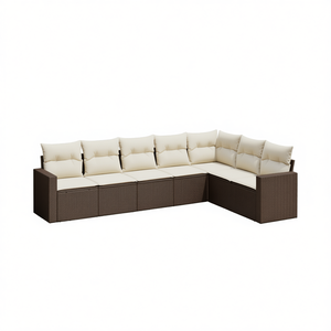 Conjunto de Sofá de Jardín de Ratán Marrón con Cojines Color Crema, Muebles de Exterior de Diseño Contemporáneo, Resistentes al Agua y a los Rayos UV, Ratán PE - Product Image 1