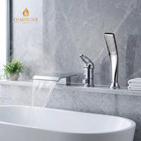 Robinet de baignoire cascade chromé à 3 trous, monocommande, à poser sur le rebord, avec douchette à main et mitigeur, pour usage hôtelier moderne
