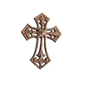 Cast Iron Cross Crocifisso Appeso A Parete Anticato Color Ruggine 5.625 "di Altezza