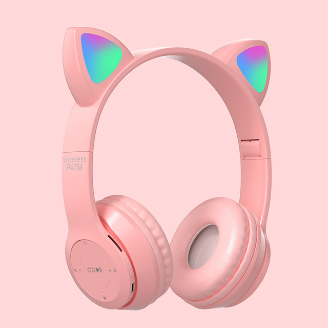 2024 P47M Hot Products Cat Ears Design Intelligent Gaming Wireless BT Headsets LED Cute BT Headphones for Kids