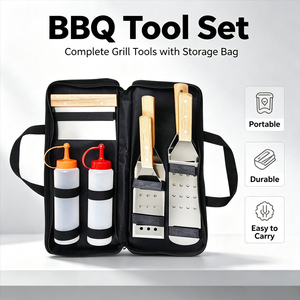 Açık Hava Mutfağı Düz Tezgahlı Izgara Aksesuarları 8 Parça Paslanmaz Çelik Ahşap Saplı Pişirme Spatula Seti Kamp İçin - Product Image 3